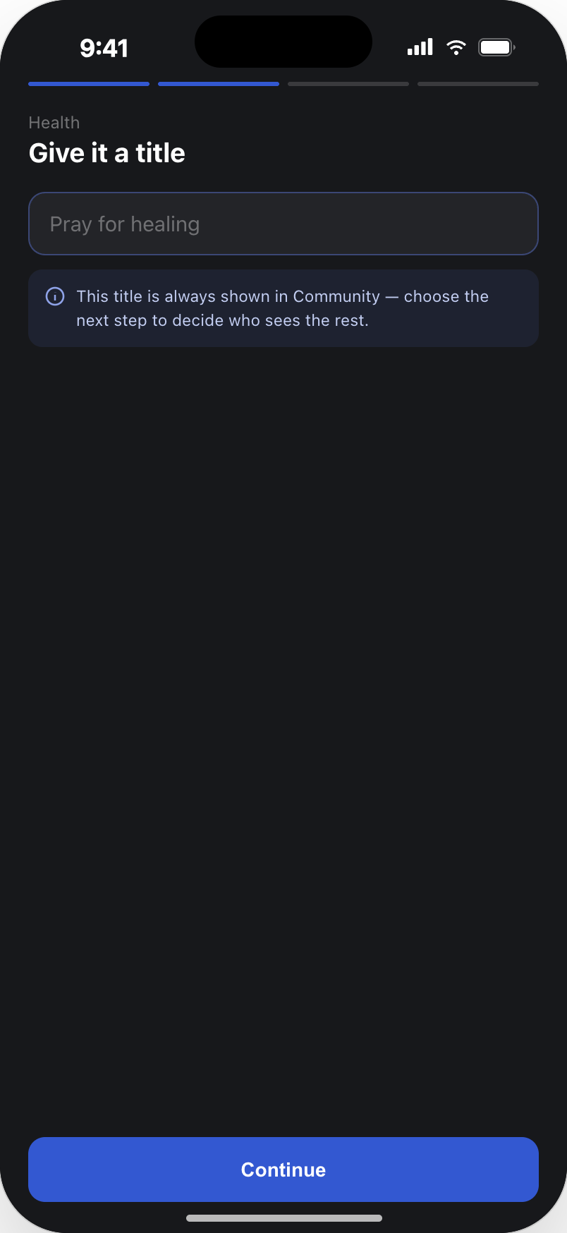 Step two: giving the prayer a short title