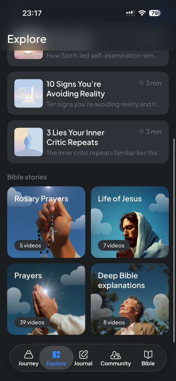 Explore tab showing Bible story video collections