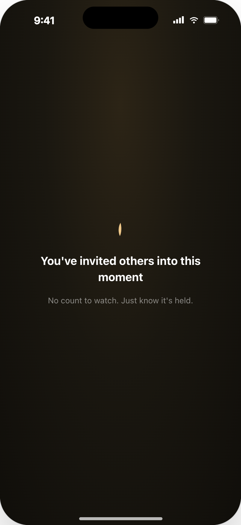 Confirmation screen saying you have invited others into this moment