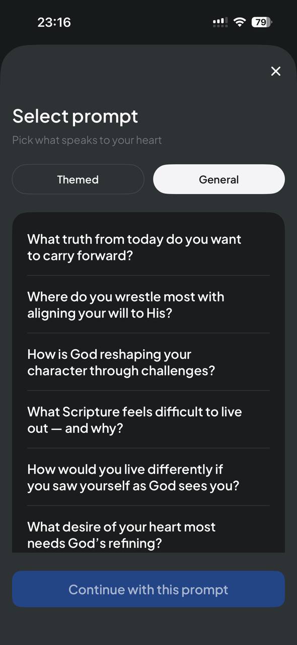 Select prompt sheet with general growth questions