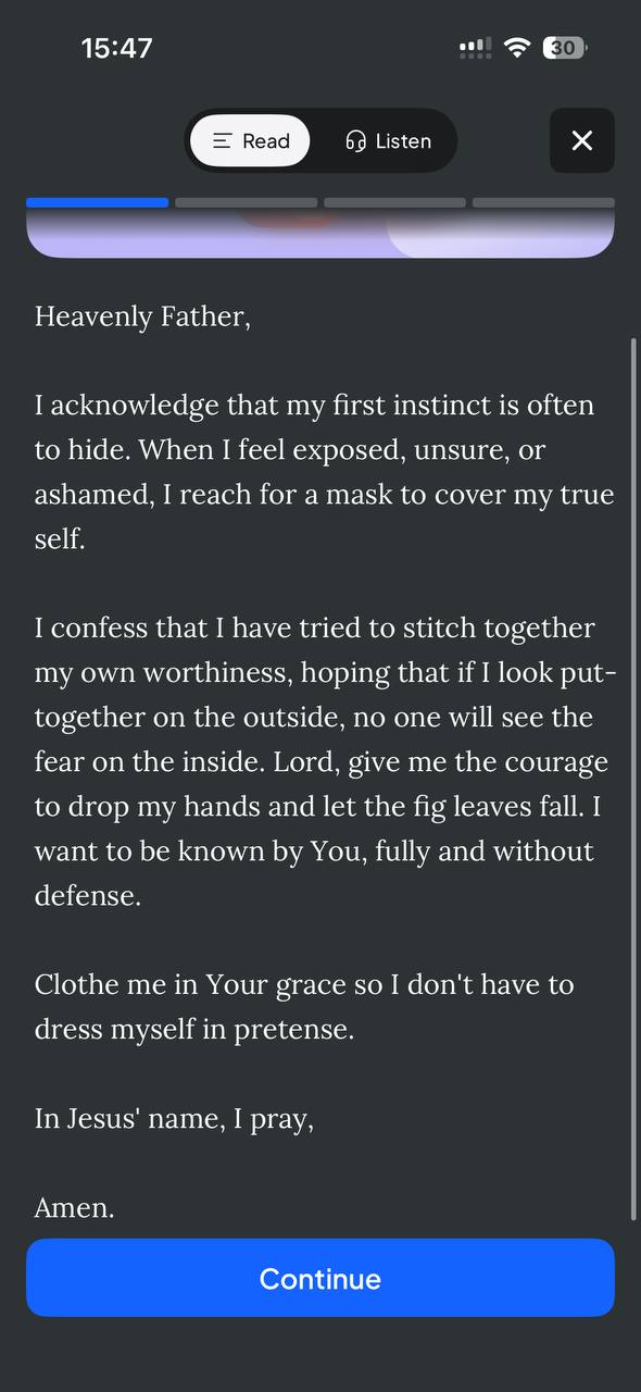 Written daily prayer screen