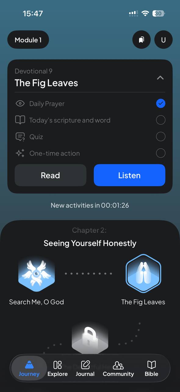 Journey map with the current devotional expanded