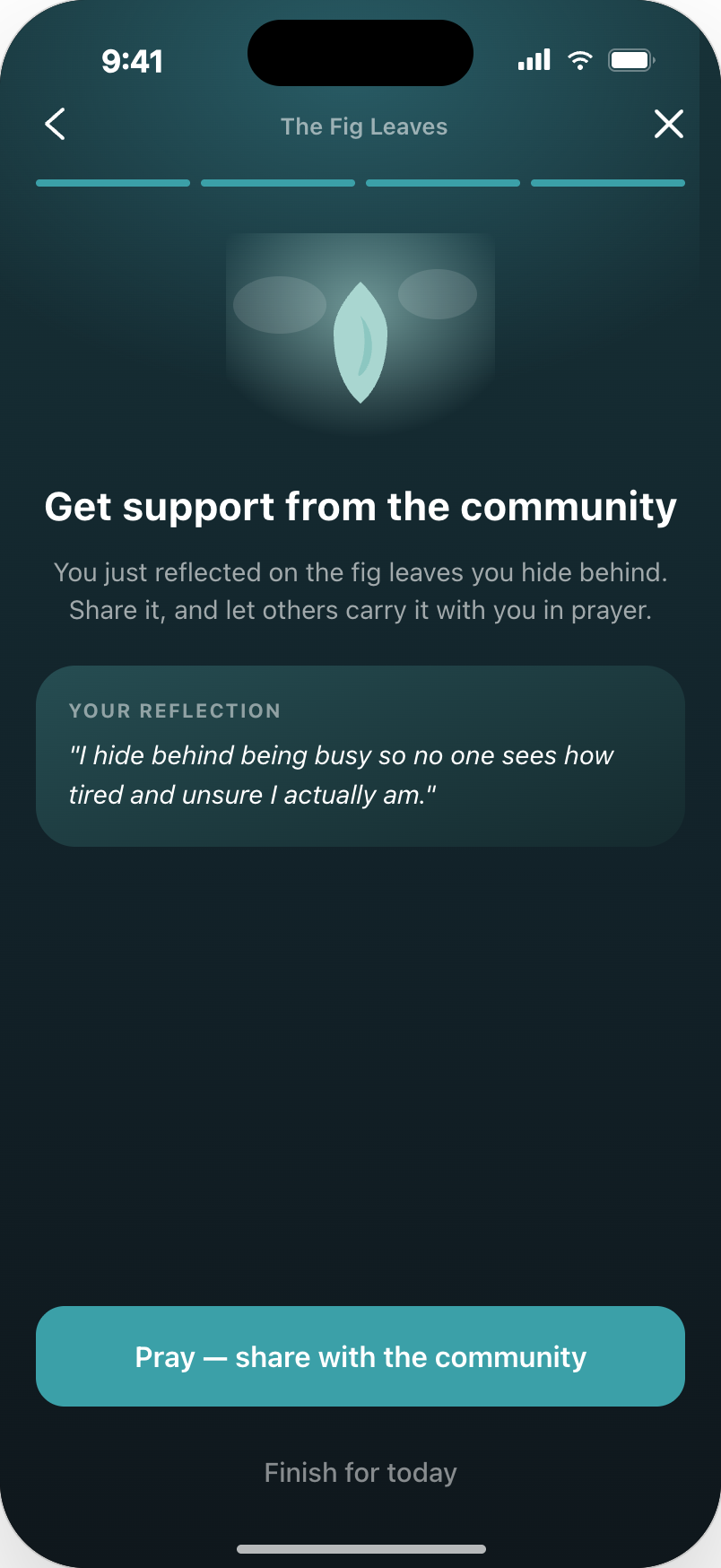 Invitation to share the reflection with the community for prayer