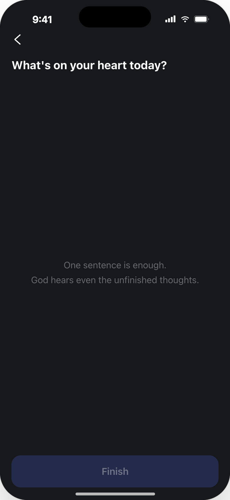 Private reflection screen asking what is on your heart today