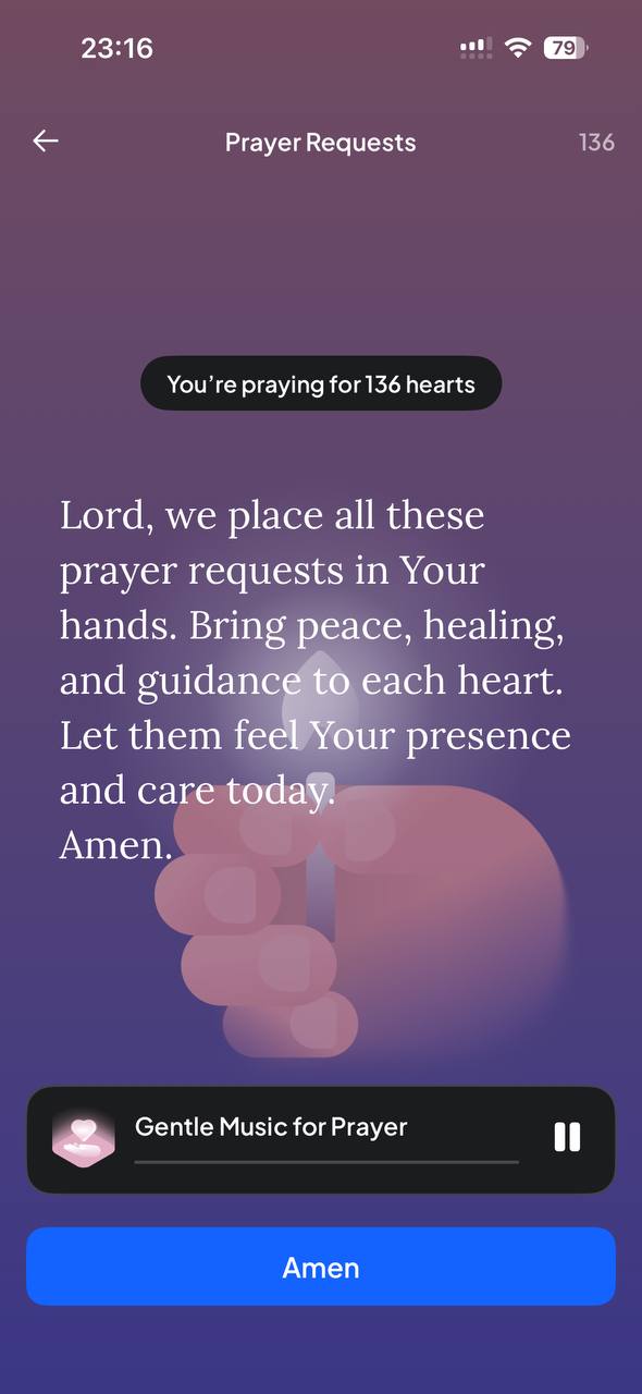 Pray for all ritual screen with collective prayer and gentle music