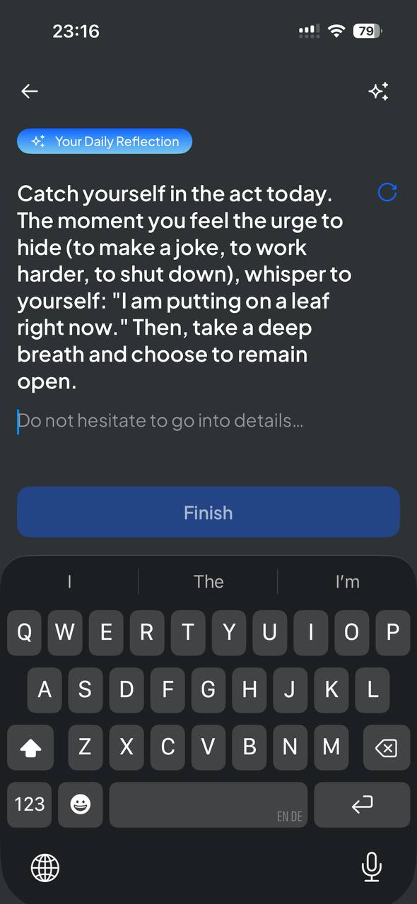 Daily reflection prompt with an empty writing field