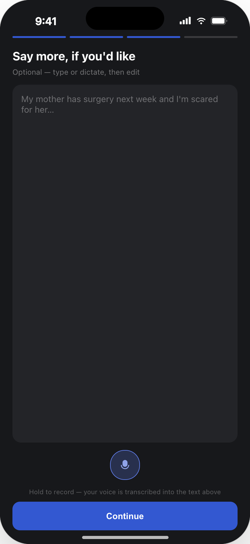 Step three: optional details with dictation
