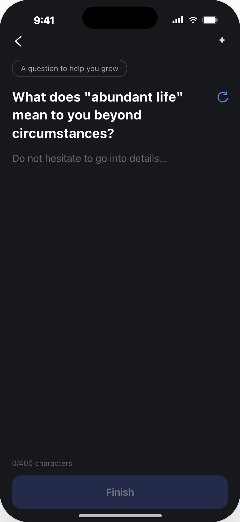 Empty reflection prompt with a growth question